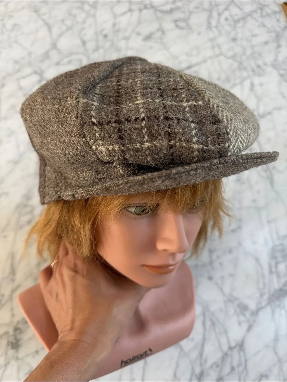 VTG Cambrian Woolen Mill Wool Newsboy Hat Cap Sz L Made in UK Colorblock Unisex